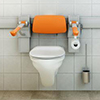 WC mit höhenverstellbaren und seitenverstellbaren Stützklappgriffen WC mit höhenverstellbaren und seitenverstellbaren Stützklappgriffen