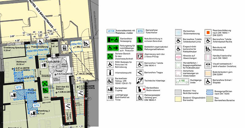 Bauzeichnung Konzept barrierefrei mit Legende